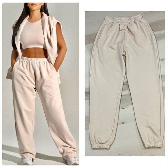 Naked Wardrobe Neutral Oatmeal Beige Oversized Pull On Joggers Sweatpants Fall - Picture 1 of 7